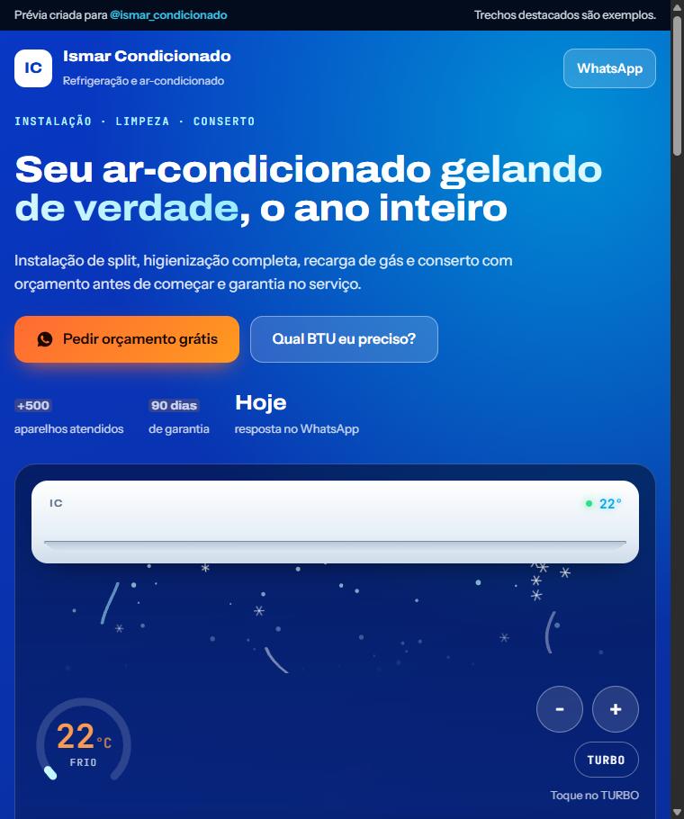 Site da Ismar Condicionado, ar-condicionado