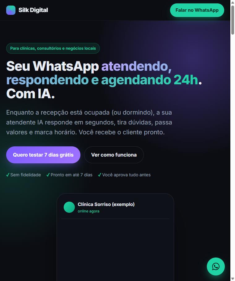 Página de vendas da atendente IA da Silk